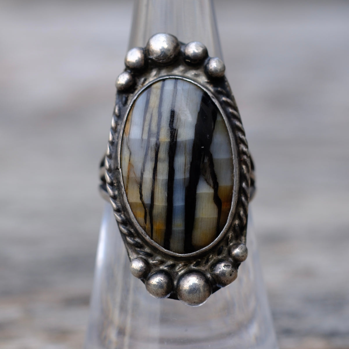 Vintage Sterling Agate Ring 6.25