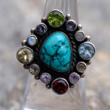 Vintage Sterling Turquoise and Gemstone Cluster Ring 6.25