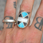 Vintage Sterling Multistone Inlay Ring 9.75