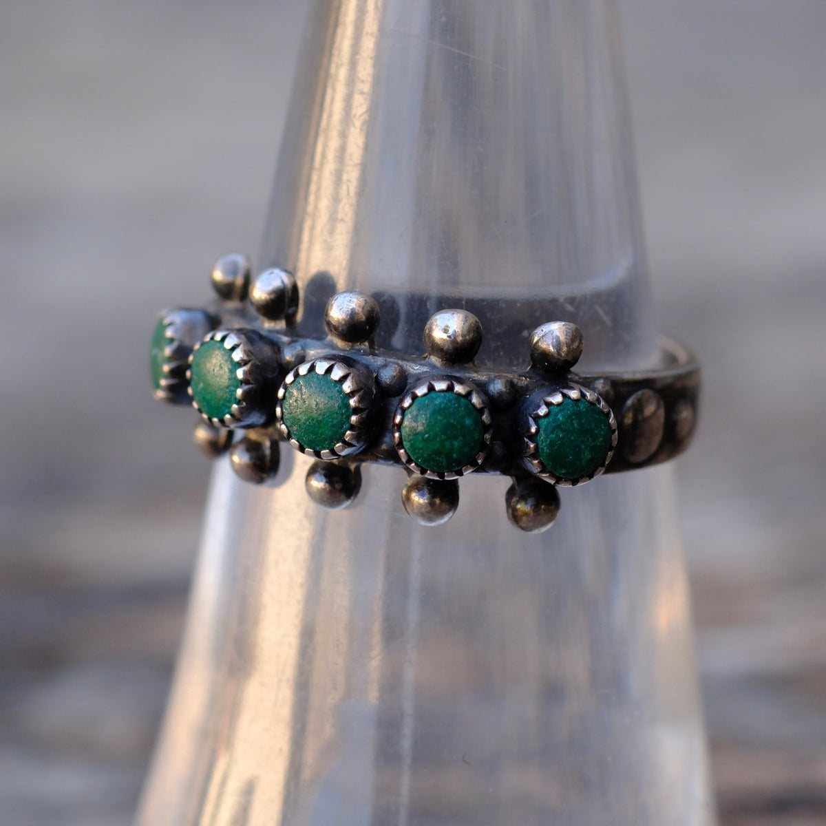 Vintage Sterling Snake Eye Turquoise Ring 6.5