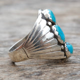 Vintage Sterling 3-Stone Turquoise Ribbed Band Ring 11