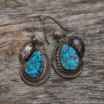 Vintage Sterling Turquoise Feather Earrings