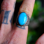 Vintage Sterling Turquoise Bells Trading Post Ring 8
