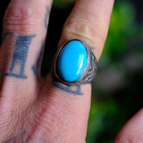 Vintage Sterling Turquoise Bells Trading Post Ring 8