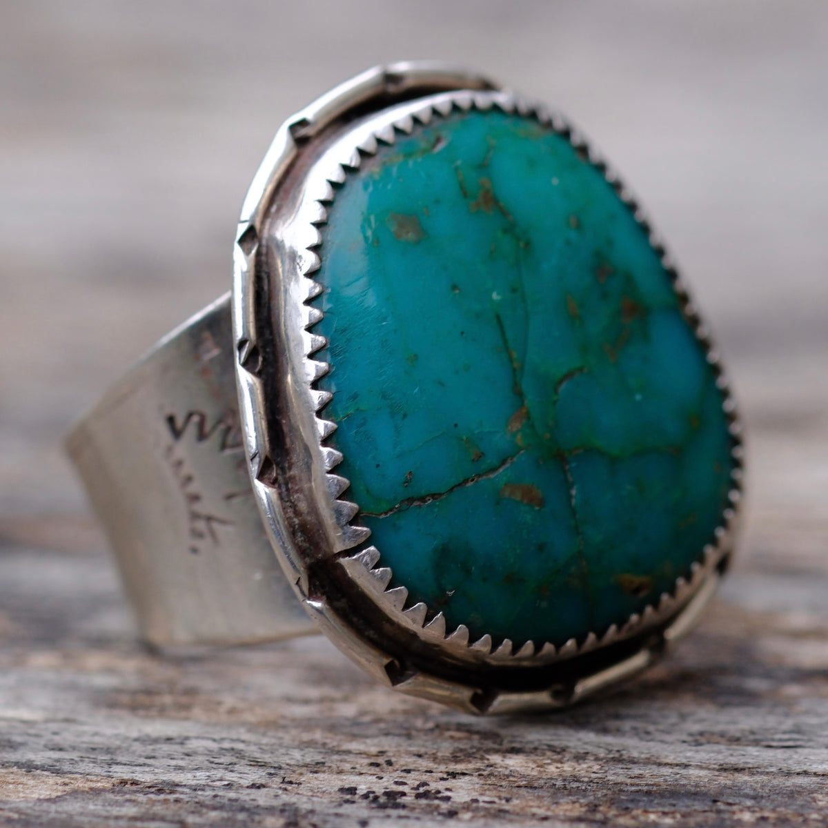 Vintage Sterling Turquoise Stamped Band Ring 11.5