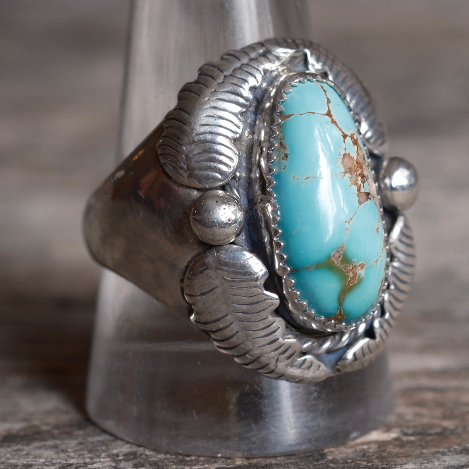 Vintage Sterling Turquoise Feather Ring 11.75