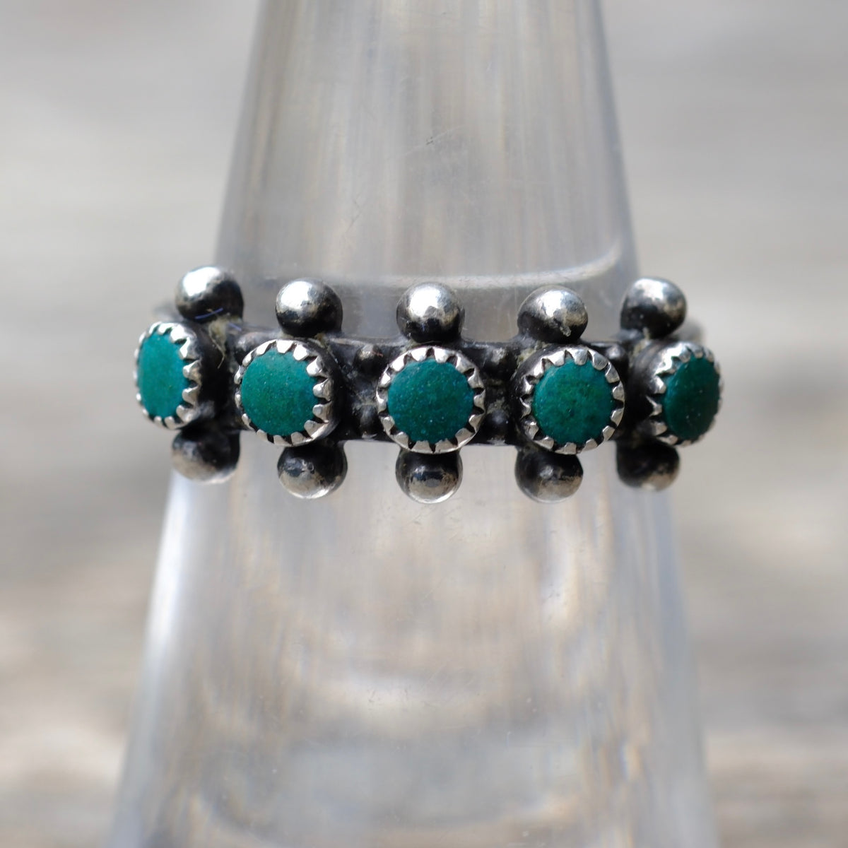 Vintage Sterling Snake Eye Turquoise Band Ring 6.25