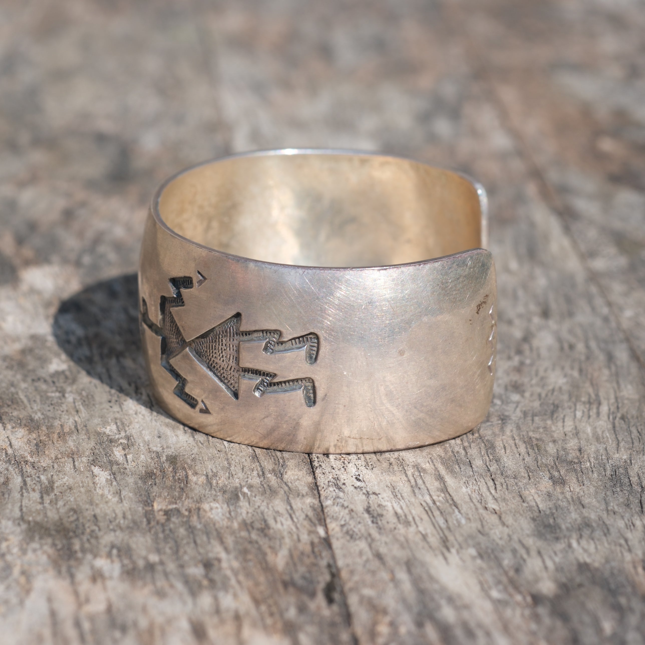 Vintage Sterling Silver Yei Etched M. Thomas Navajo Cuff