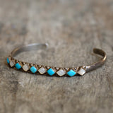 Vintage Sterling Turquoise and Mother Of Pearl Inlay Cuff
