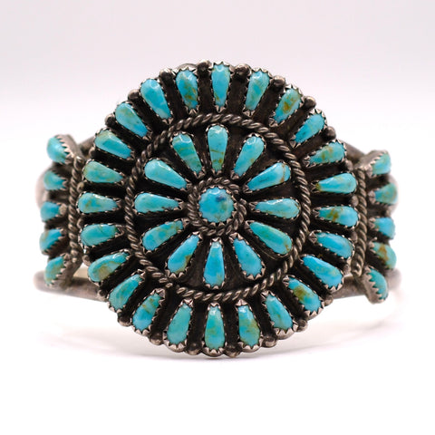 Vintage Sterling Turquoise Petit Point Cuff Bracelet 6"