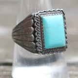 Vintage Sterling Turquoise Ribbed Band Ring 9.75