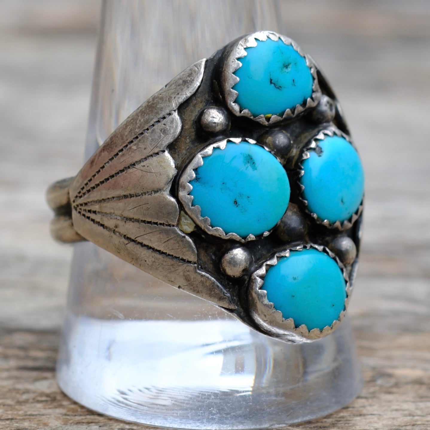 Vintage Sterling 4-Stone Turquoise Ring 12