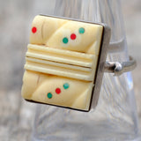 Vintage Sterling Carved Bone Mahjong Ring 8