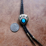 Vintage Sterling Turquoise Bear Paw Bolo Tie