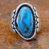 Vintage Sterling Turquoise Ribbed Band Ring 11