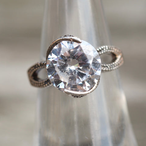 Vintage Sterling CZ Cocktail Ring 6.75