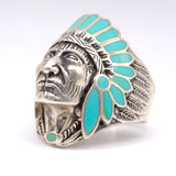 Vintage Sterling Turquoise Big Chief Ring 10
