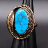 Vintage Sterling Turquoise Feather Ring 6.5