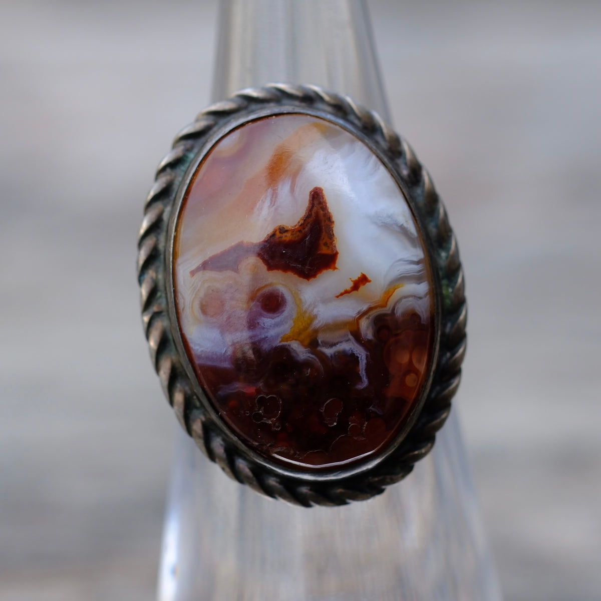Vintager Sterling Agate Roper Ring 4