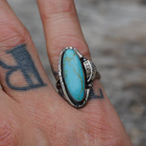 Vintage Sterling Turquoise Feather Ring 6.5