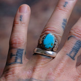 Vintage Sterling Turquoise Stamped Band Ring 8.25