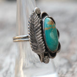 Vintage Sterling Turquoise Feather Ring 6.5