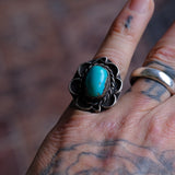 Vintage Sterling Turquoise Florette Ring 5.75