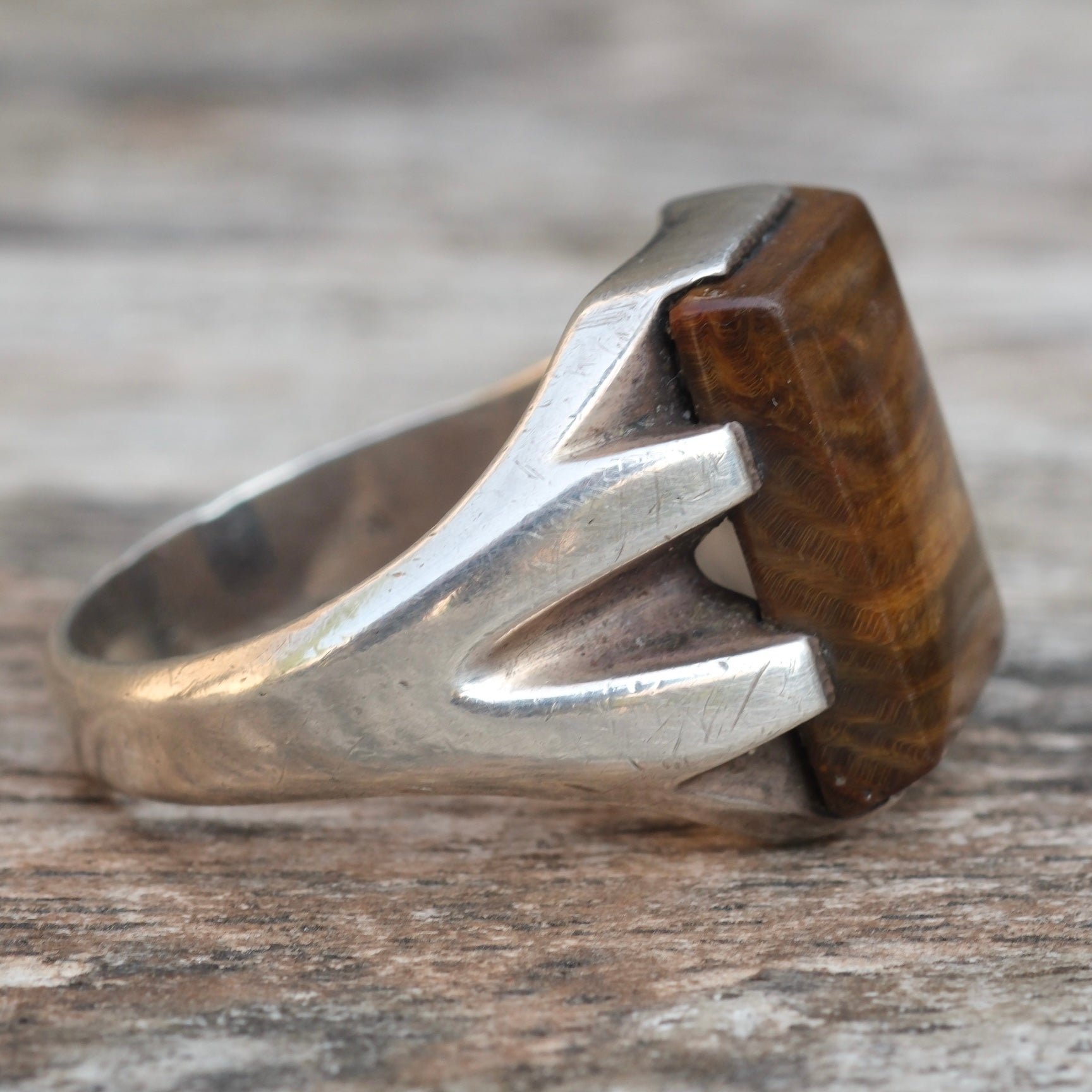 Vintage Sterling Tigers Eye Signet Ring 10.75