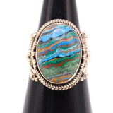 Vintage Sterling Rainbow Calsilica Ring 6.5