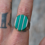 Vintage Sterling Malachite Inlay Striper Ring 9.75
