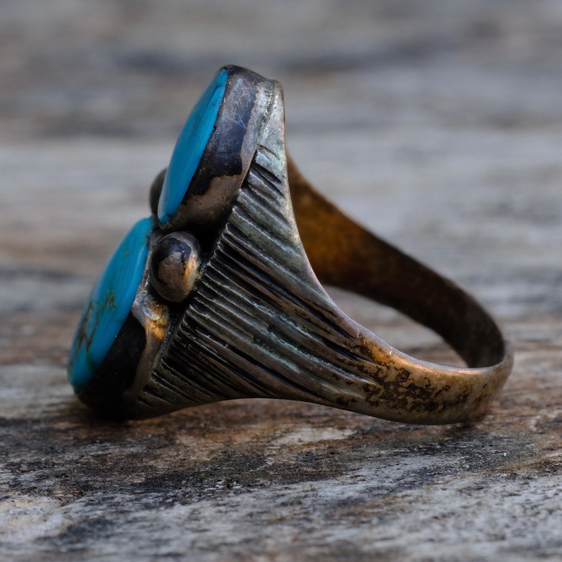 Vintage Sterling 2-Stone Turquoise Ring 11