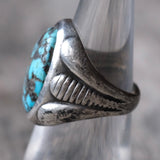 Vintage Sterling Turquoise Ribbed Band Ring 6.5