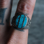 Vintage Sterling Crushed Turquoise Inlay Thunderbird Ring 11