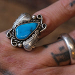 Vintage Sterling Turquoise Feather Ring 6