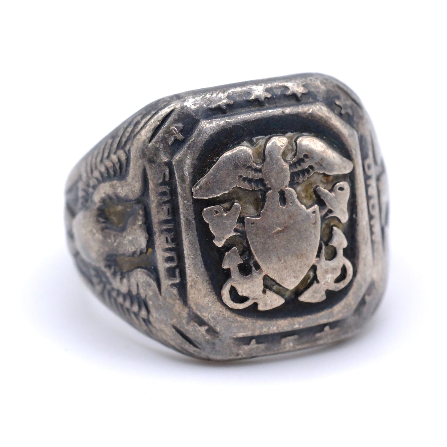 Vintage Sterling Military Signet Ring 9.75