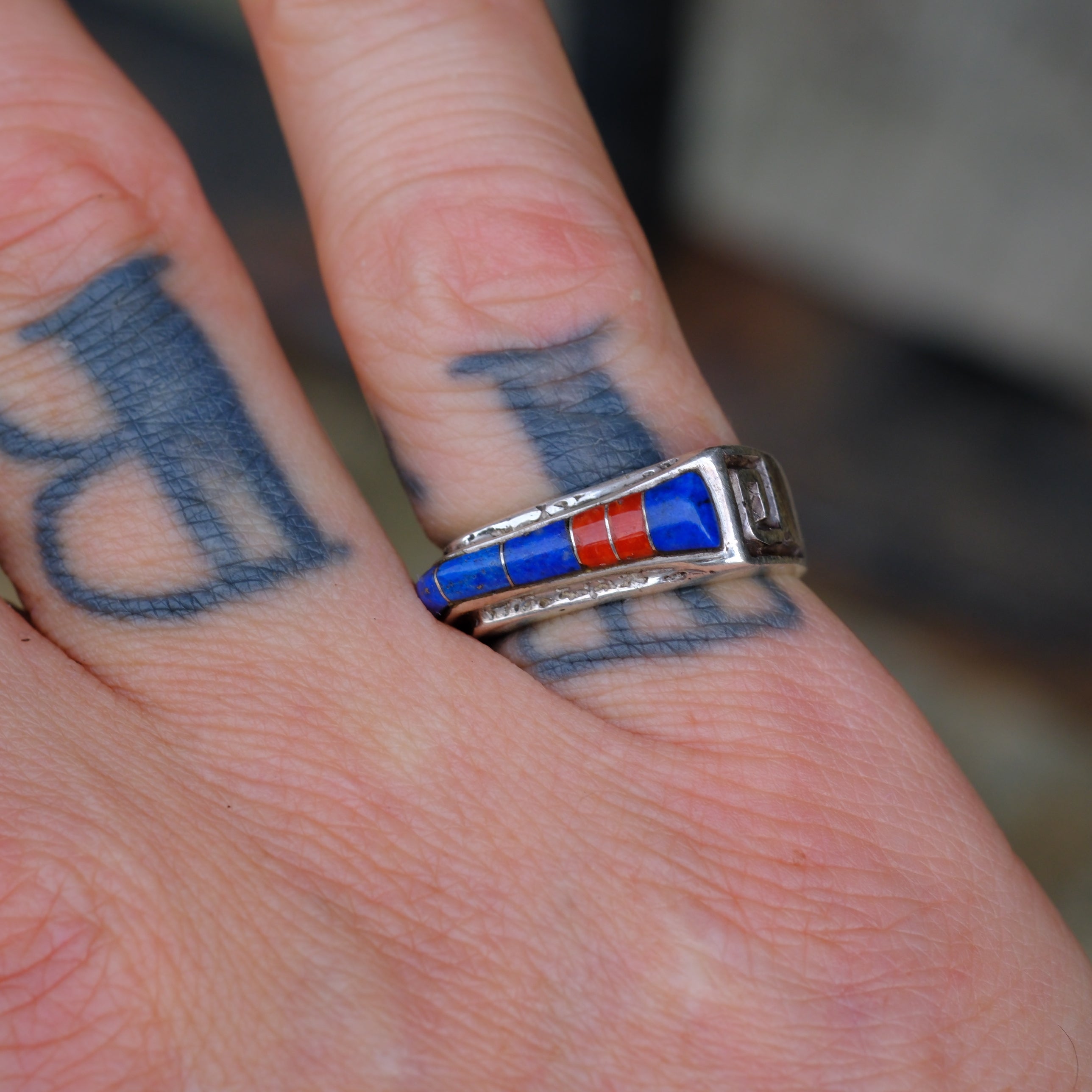 Vintage Sterling Multistone Inlay Band Ring 5.75
