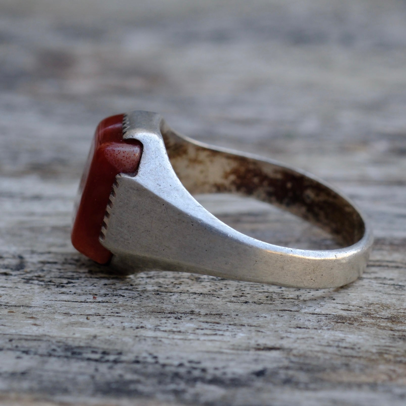 Vintage Sterling Jasper Deco Signet Ring 5.5