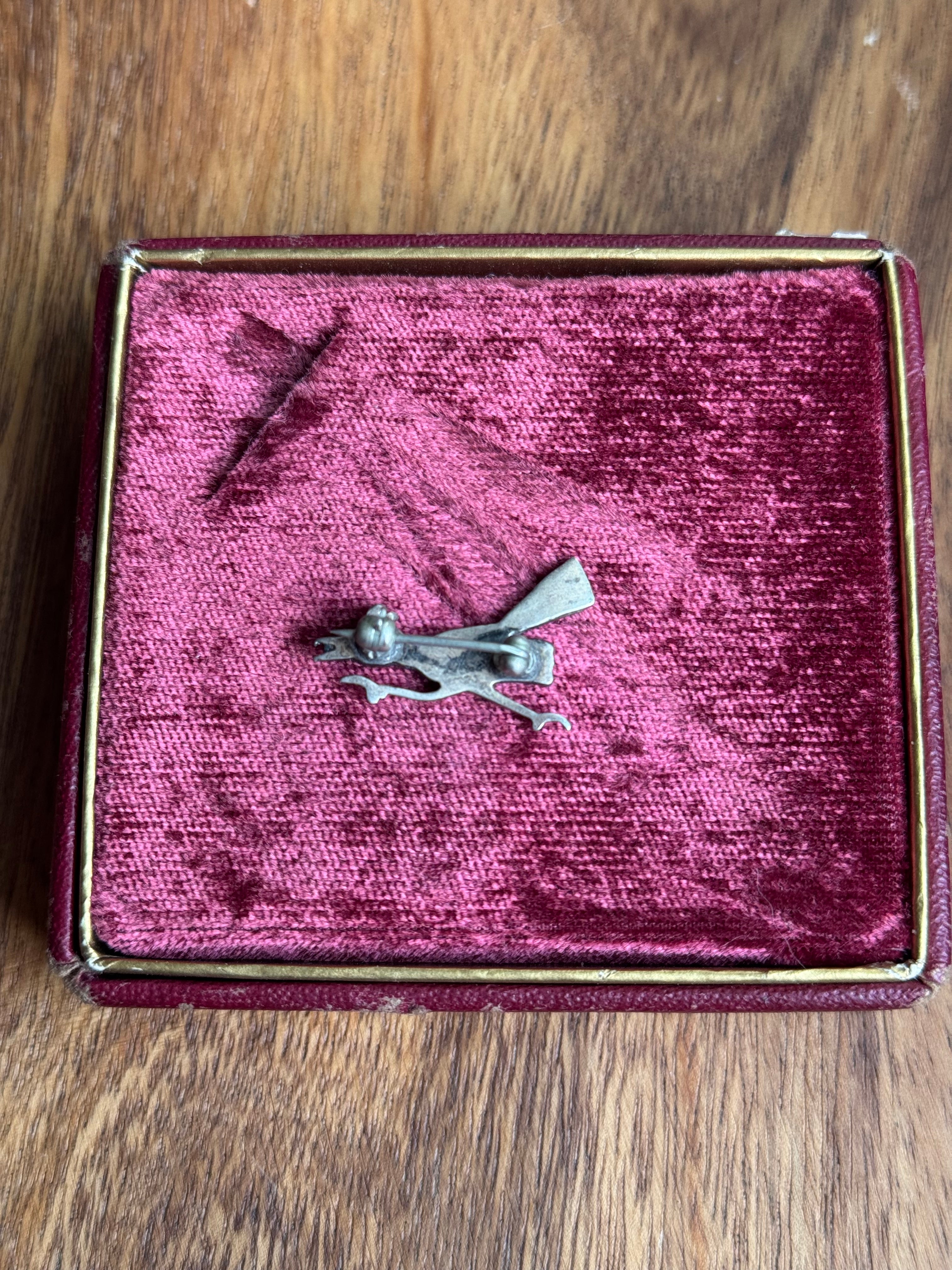 Vintage Sterling Silver Turquoise Inlay Road Runner Pin