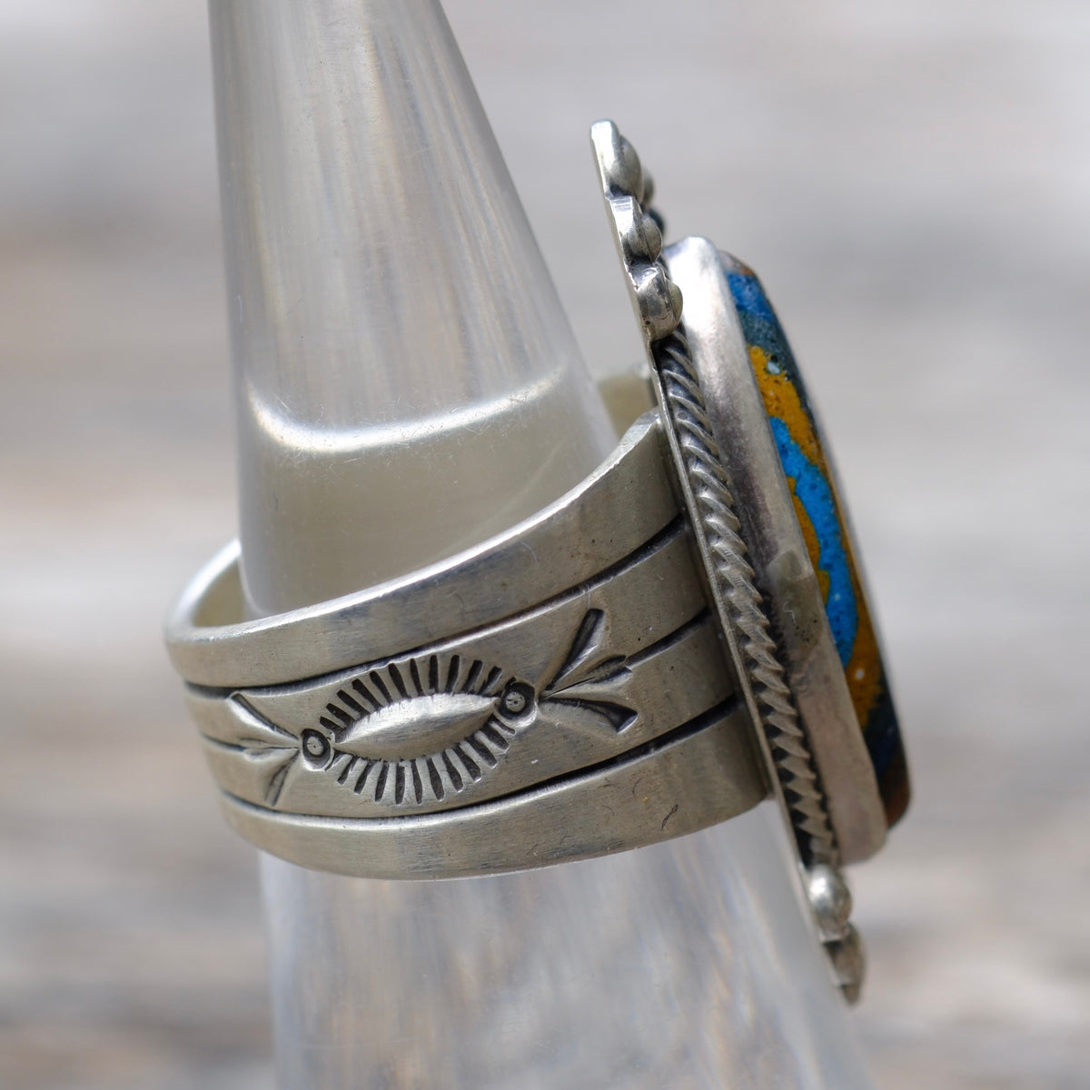 Vintage Sterling Rainbow Calsillica Ring 6