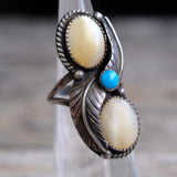 Vintage Sterling Mother Of Pearl and Turquoise Ring 4.5