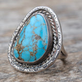 Vintage Sterling Turquoise Roper Ring 12