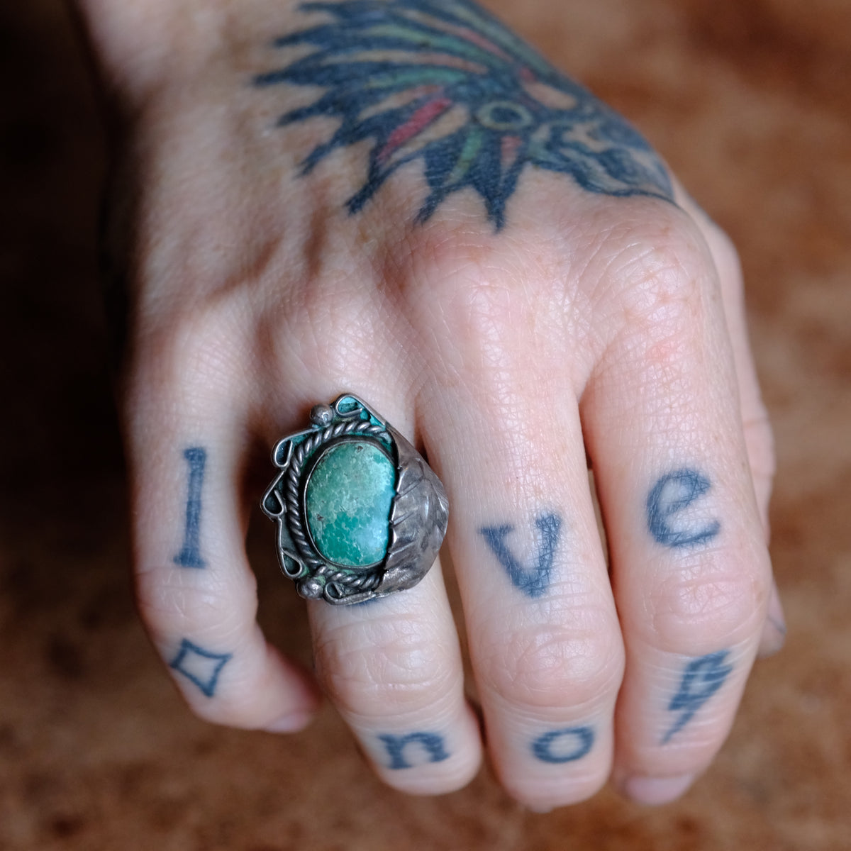 Vintage Sterling Turquoise Feather Ring 5.75