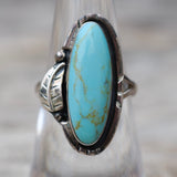 Vintage Sterling Turquoise Feather Ring 6.5