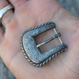 Vintage Ladies Sterling Silver Engraved Floral Belt Buckle .75"