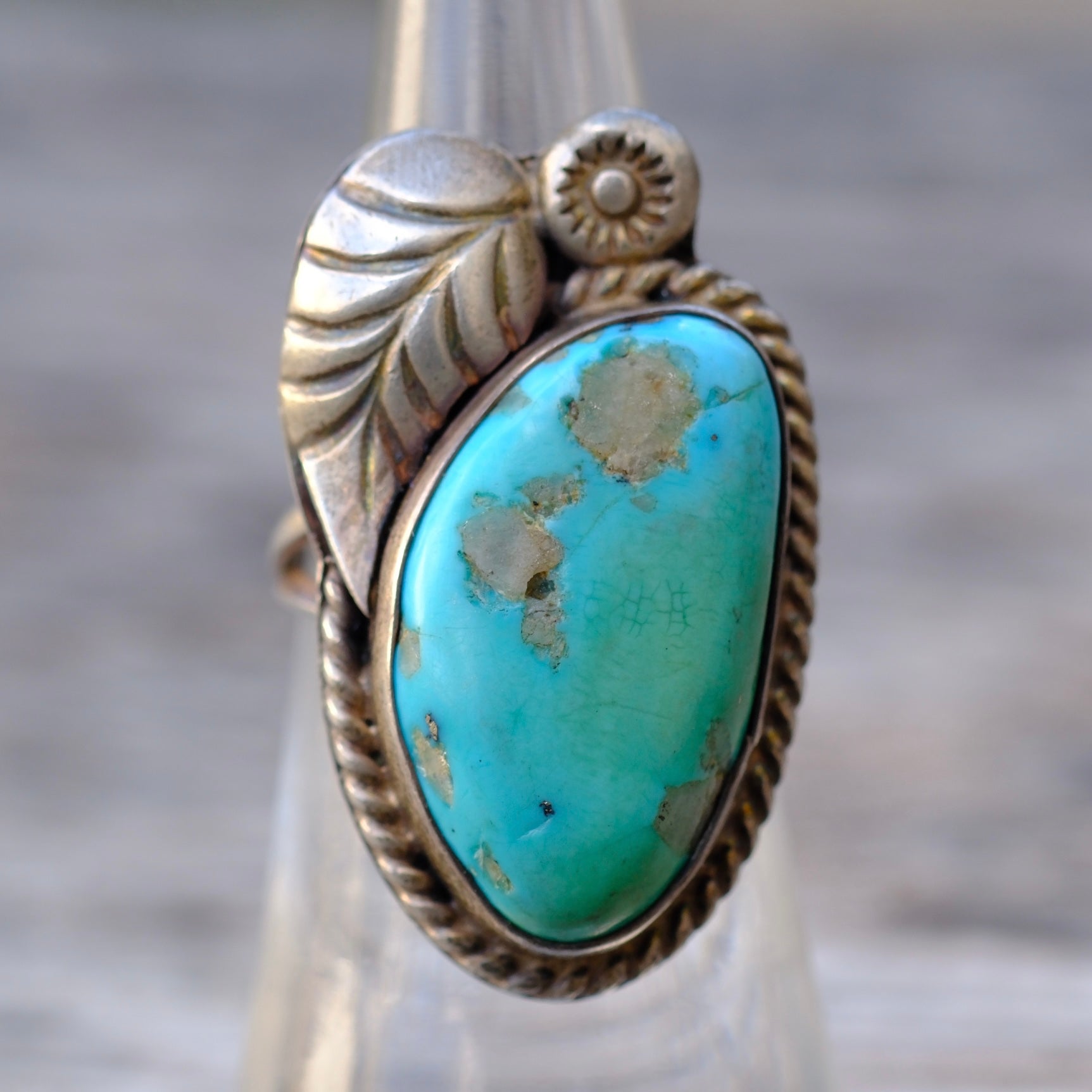 Vintage Sterling Turquoise Feather Ring 5.5