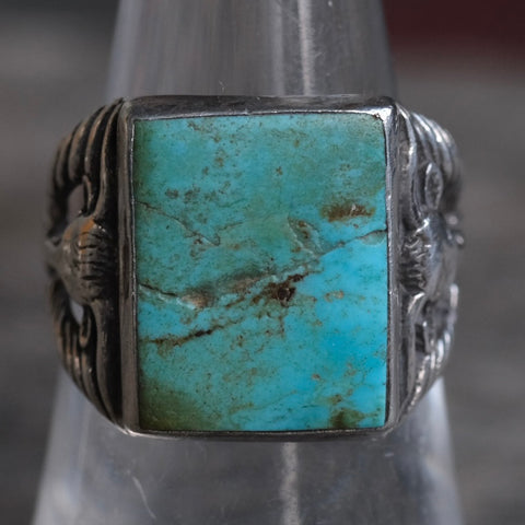 Vintage Sterling Turquoise Longhorn Ring 7