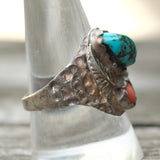 Vintage Sterling Turquoise and Coral Ring 10.25