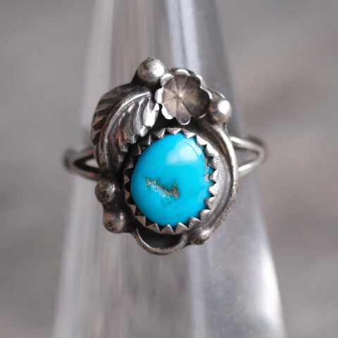 Vintage Sterling Turquoise Feather Ring 4.75