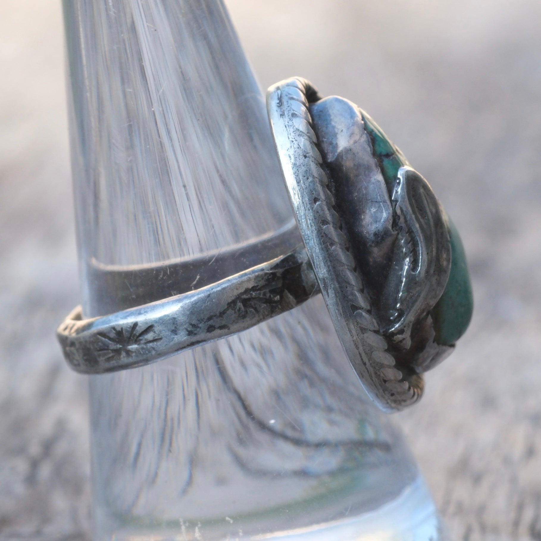 Vintage Sterling Turquoise Feather Ring 8.5