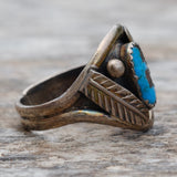 Vintage Sterling Turquoise Feather Ring 11.75